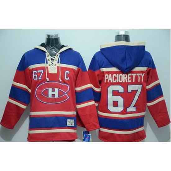 Men Montreal Canadiens 67 Max Pacioretty Red Sawyer Hooded Sweatshirt Stitched NHL Jersey